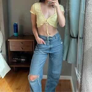 ASOS Bershka Tie Up Knitted Top in Yellow